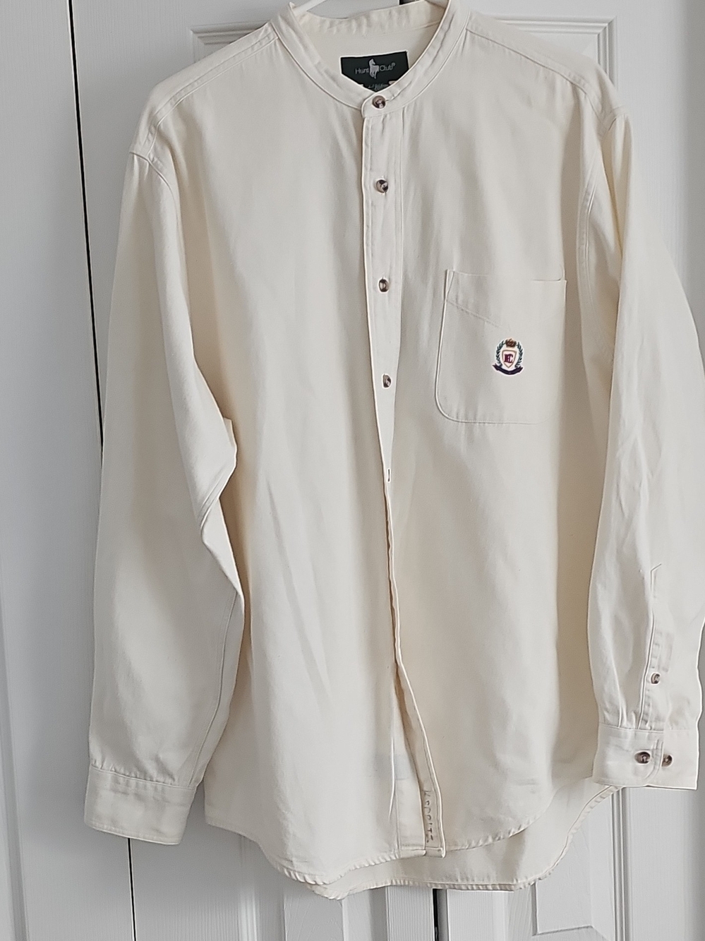 Hunt Club Cream Band-Collar Shirt Jacket with Chest Pocket,cotton,L